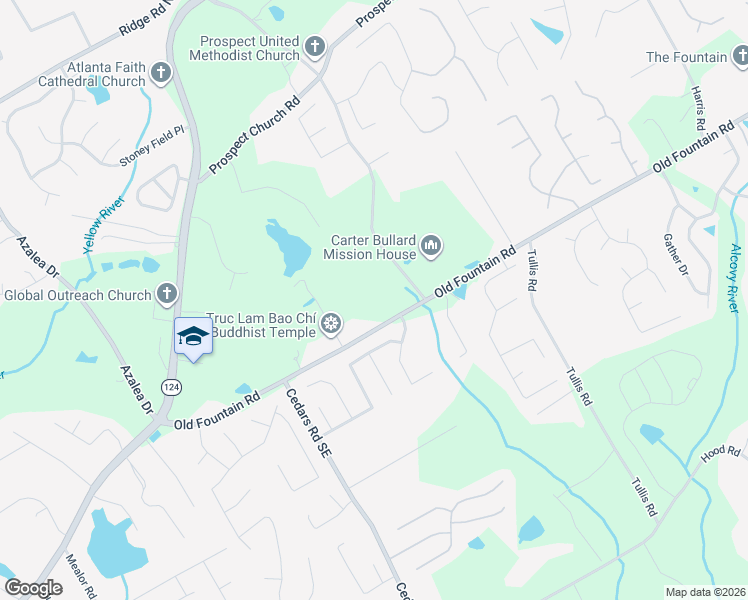 map of restaurants, bars, coffee shops, grocery stores, and more near 1505 Old Fountain Road in Lawrenceville