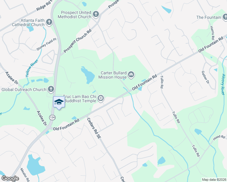 map of restaurants, bars, coffee shops, grocery stores, and more near 1505 Old Fountain Road in Lawrenceville