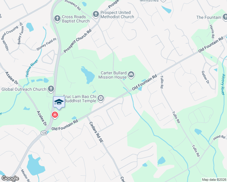 map of restaurants, bars, coffee shops, grocery stores, and more near 1505 Old Fountain Road in Lawrenceville