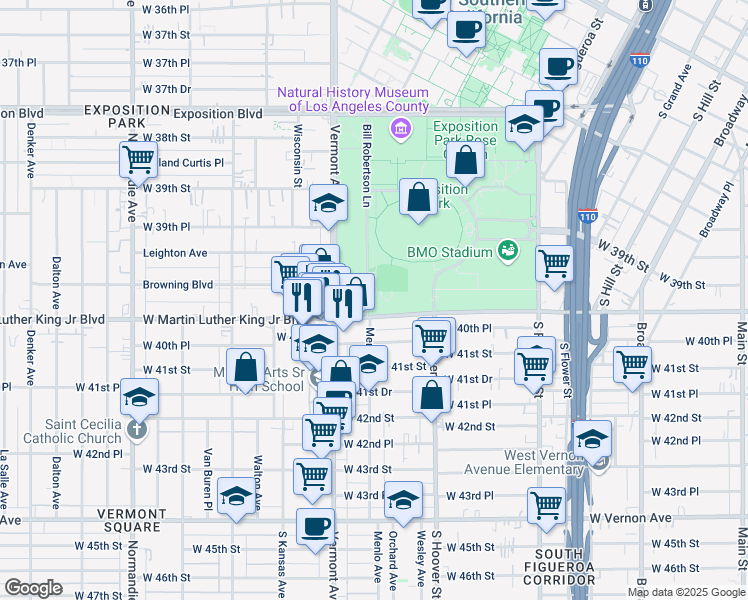 map of restaurants, bars, coffee shops, grocery stores, and more near 3990 Bill Robertson Lane in Los Angeles