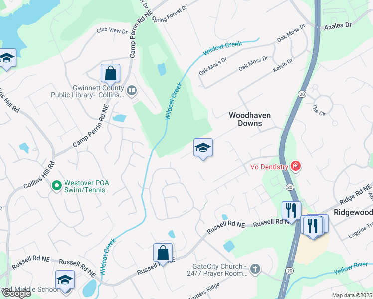map of restaurants, bars, coffee shops, grocery stores, and more near 502 Saddlewood Drive in Lawrenceville