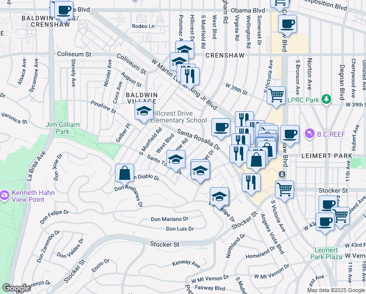 map of restaurants, bars, coffee shops, grocery stores, and more near 4034 Abourne Road in Los Angeles