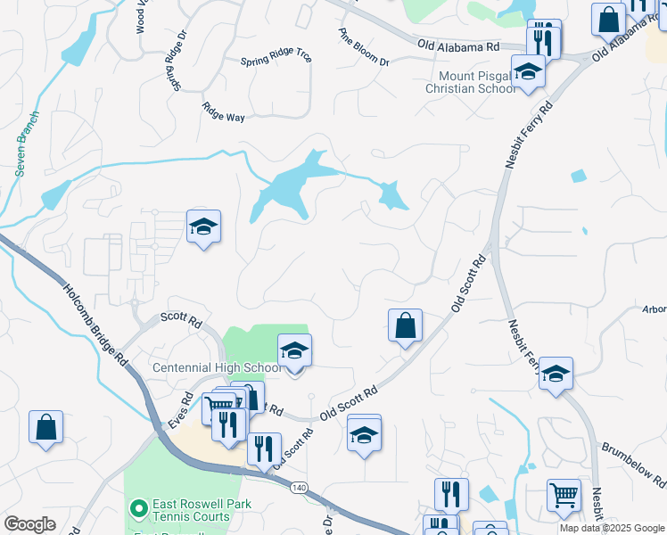 map of restaurants, bars, coffee shops, grocery stores, and more near 940 Waters Reach Court in Alpharetta
