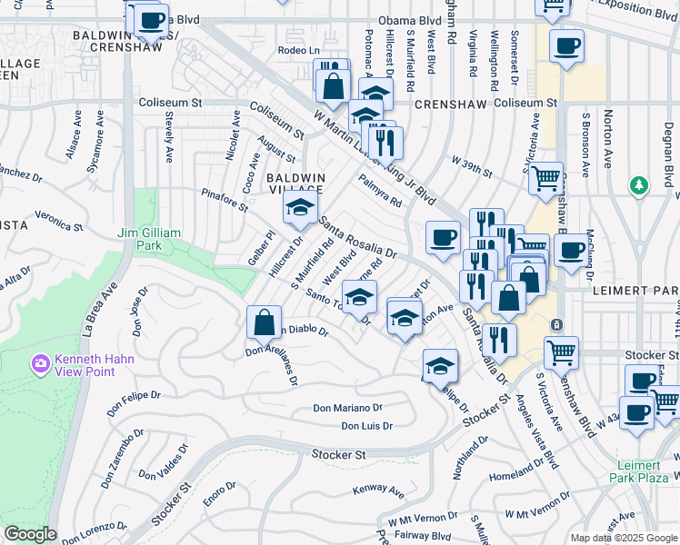 map of restaurants, bars, coffee shops, grocery stores, and more near 4079 Abourne Road in Los Angeles