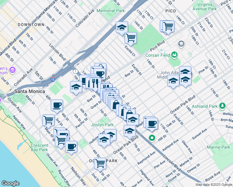 map of restaurants, bars, coffee shops, grocery stores, and more near 848 Pacific Street in Santa Monica