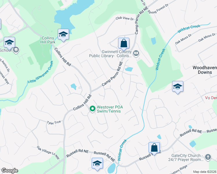 map of restaurants, bars, coffee shops, grocery stores, and more near 355 Sweet Ivy Lane in Lawrenceville