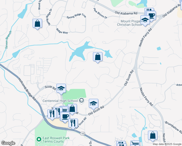 map of restaurants, bars, coffee shops, grocery stores, and more near 940 Waters Reach Court in Alpharetta
