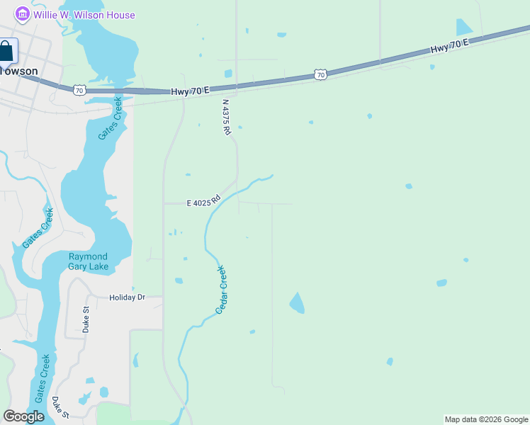 map of restaurants, bars, coffee shops, grocery stores, and more near 3962 East 2070 Road in Fort Towson