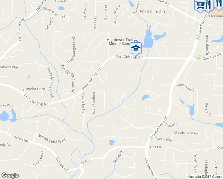 map of restaurants, bars, coffee shops, grocery stores, and more near 2541 Arthurs Court Northeast in Marietta