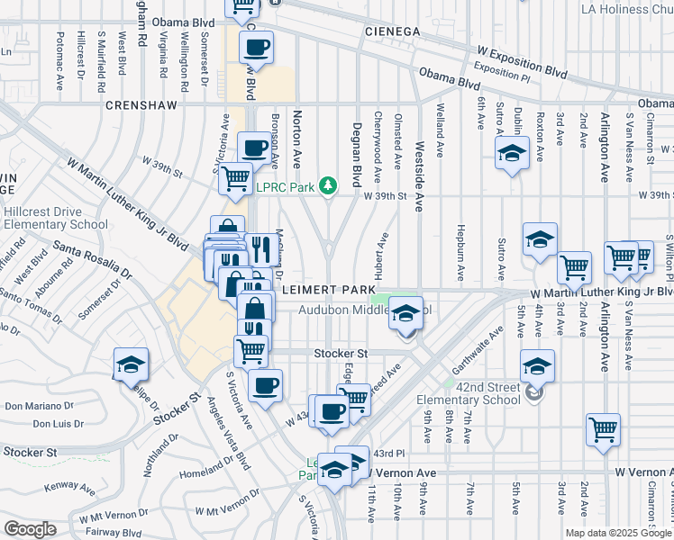 map of restaurants, bars, coffee shops, grocery stores, and more near 4004 Degnan Boulevard in Los Angeles