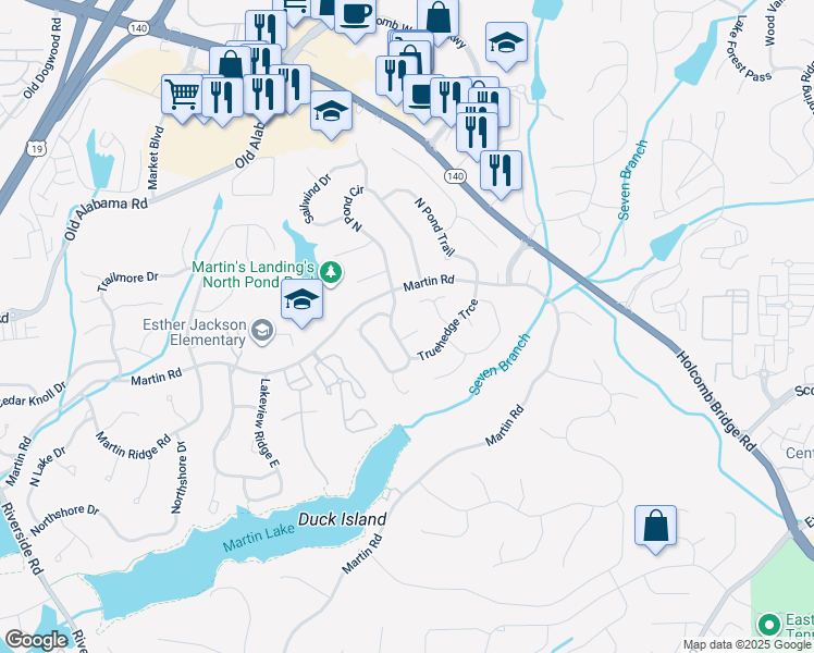 map of restaurants, bars, coffee shops, grocery stores, and more near 230 Truehedge Trce in Roswell
