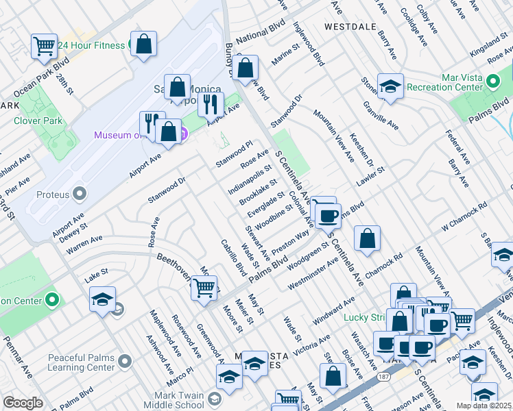 map of restaurants, bars, coffee shops, grocery stores, and more near 12567 Everglade Street in Los Angeles