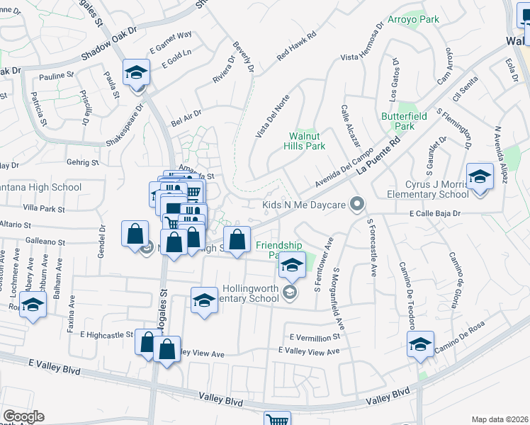 map of restaurants, bars, coffee shops, grocery stores, and more near 3660 Agate Way in West Covina