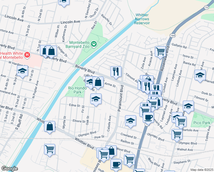 map of restaurants, bars, coffee shops, grocery stores, and more near 8606 Beverly Park Place in Pico Rivera