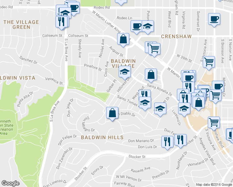 map of restaurants, bars, coffee shops, grocery stores, and more near 4090 Hillcrest Drive in Los Angeles