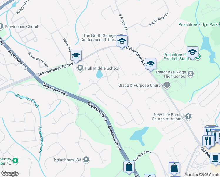 map of restaurants, bars, coffee shops, grocery stores, and more near 1835 Briergate Drive in Duluth