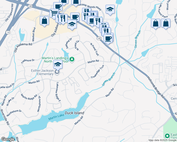 map of restaurants, bars, coffee shops, grocery stores, and more near 230 Truehedge Trce in Roswell