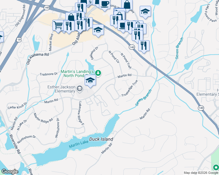 map of restaurants, bars, coffee shops, grocery stores, and more near 220 Softwood Circle in Roswell