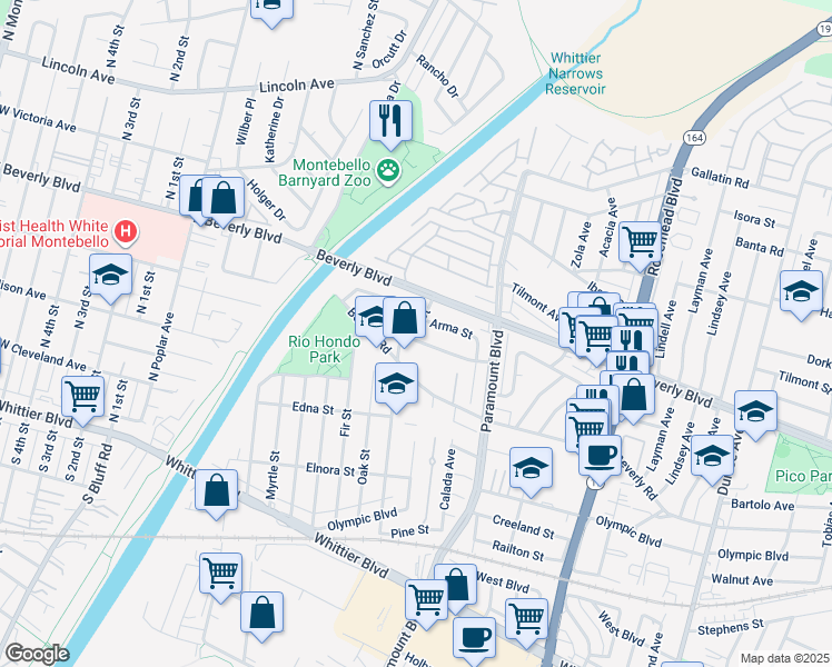 map of restaurants, bars, coffee shops, grocery stores, and more near 8509 Beverly Park Place in Pico Rivera