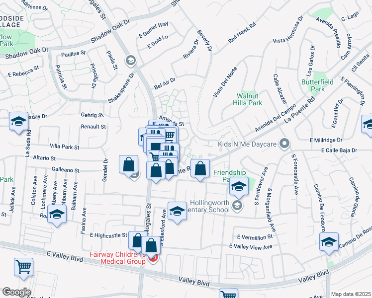 map of restaurants, bars, coffee shops, grocery stores, and more near 3614 Hemlock Lane in West Covina