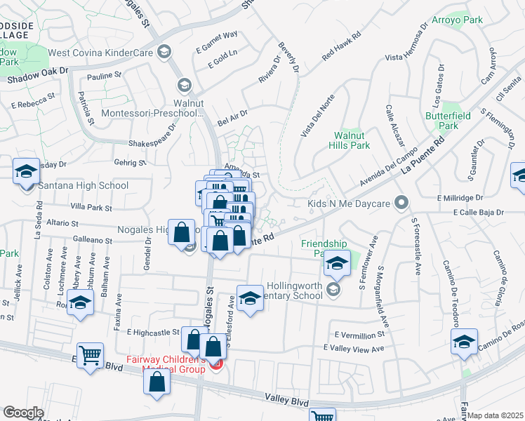 map of restaurants, bars, coffee shops, grocery stores, and more near 3616 Whittlers Place in West Covina