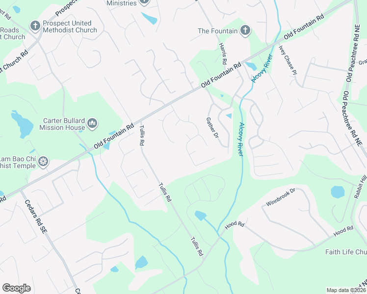 map of restaurants, bars, coffee shops, grocery stores, and more near 1050 Fountain Glen Drive in Lawrenceville