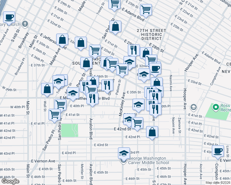 map of restaurants, bars, coffee shops, grocery stores, and more near 3805 Paloma Street in Los Angeles
