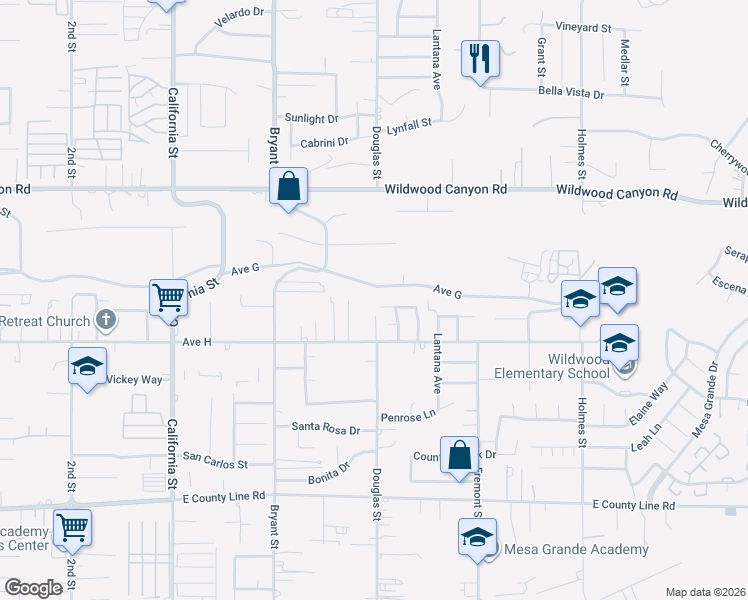 map of restaurants, bars, coffee shops, grocery stores, and more near 35498 Avenue H in Yucaipa