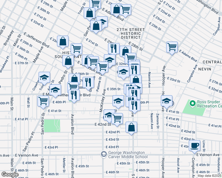 map of restaurants, bars, coffee shops, grocery stores, and more near 3422 McKinley Avenue in Los Angeles