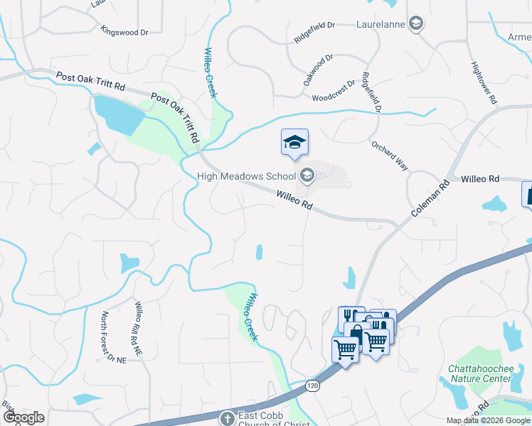 map of restaurants, bars, coffee shops, grocery stores, and more near 275 Boulder Drive in Roswell