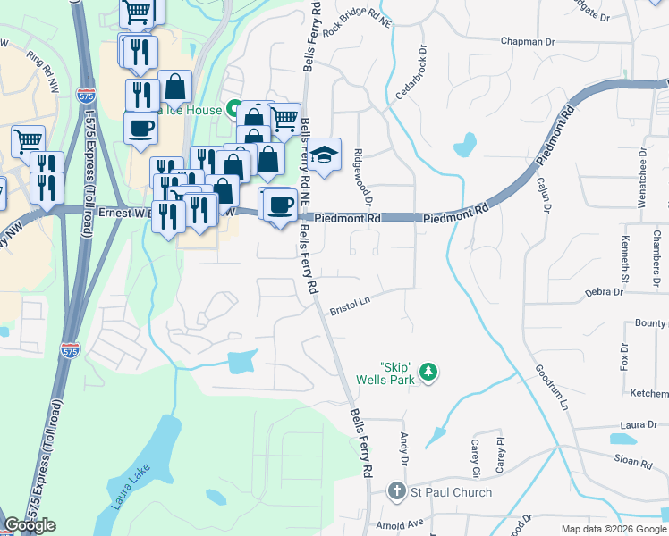 map of restaurants, bars, coffee shops, grocery stores, and more near in Cobb County