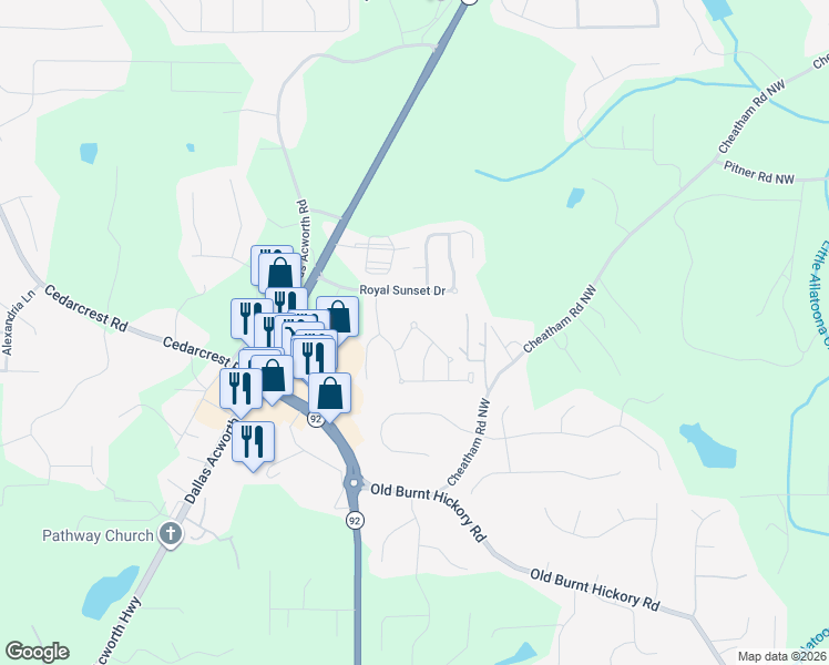 map of restaurants, bars, coffee shops, grocery stores, and more near 266 Royal Sunset Drive in Dallas