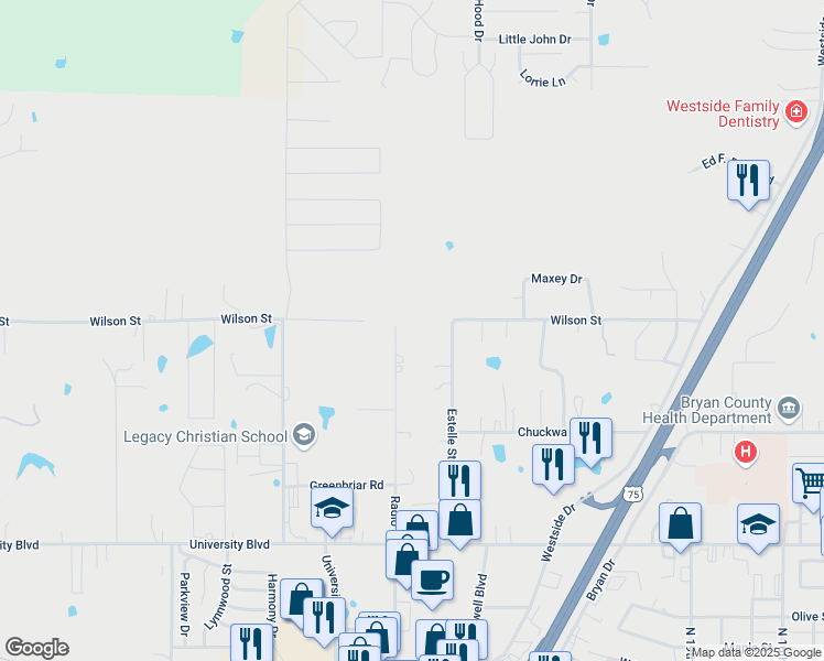 map of restaurants, bars, coffee shops, grocery stores, and more near 2708 Wilson Street in Durant