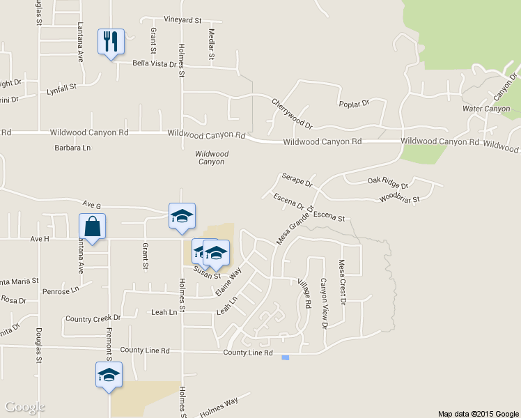 map of restaurants, bars, coffee shops, grocery stores, and more near 36123 Serape Drive in Yucaipa