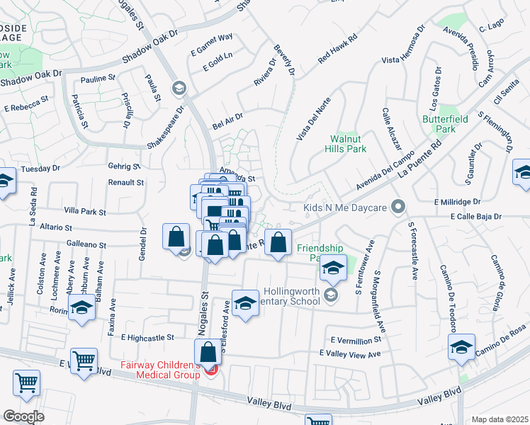 map of restaurants, bars, coffee shops, grocery stores, and more near 3608 Hemlock Lane in West Covina