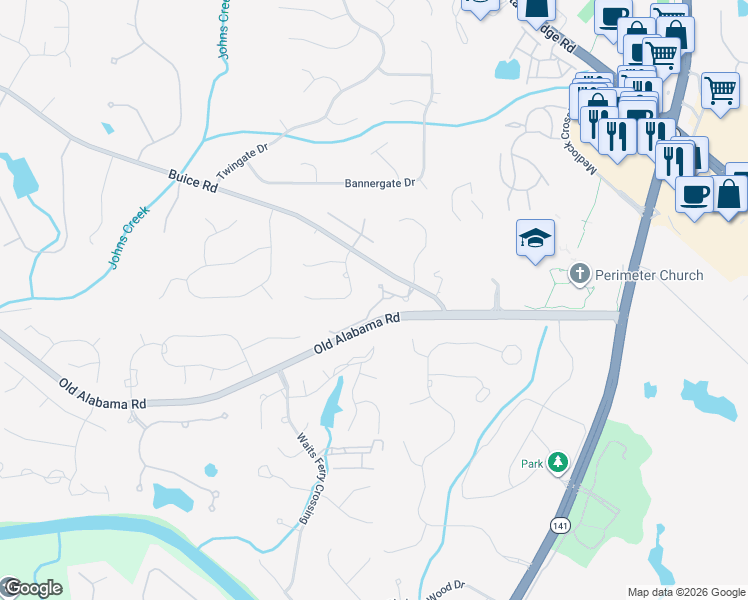 map of restaurants, bars, coffee shops, grocery stores, and more near 5342 Lacosta Lane in Alpharetta