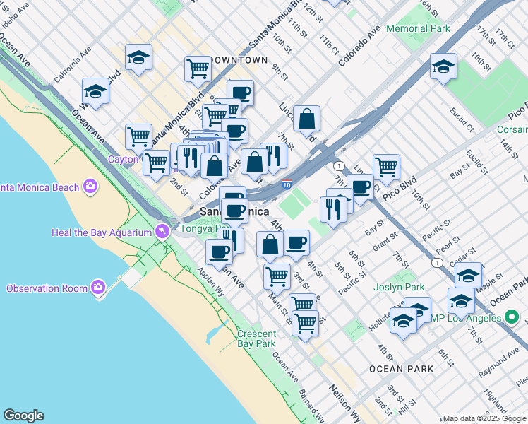 map of restaurants, bars, coffee shops, grocery stores, and more near 1717 4th Street in Santa Monica
