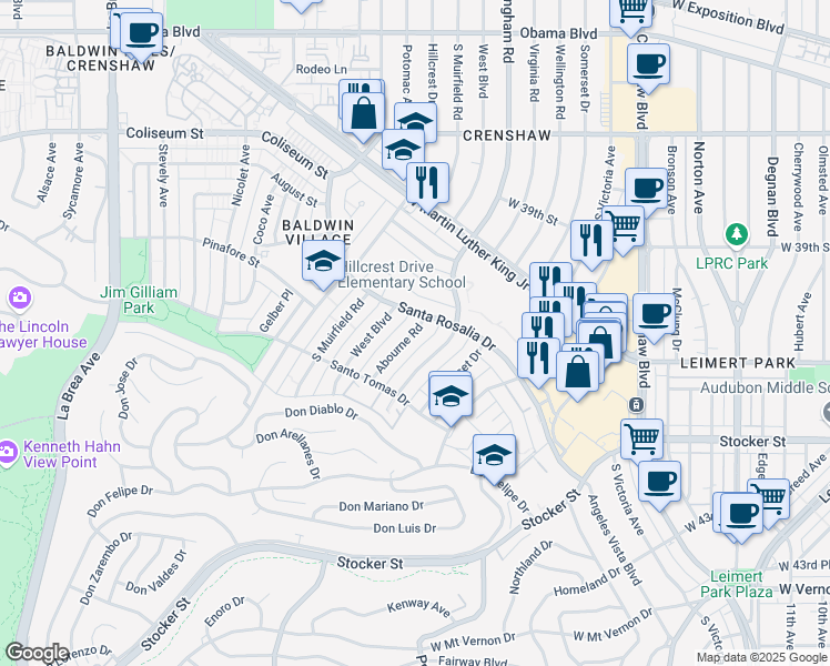 map of restaurants, bars, coffee shops, grocery stores, and more near 4014 Abourne Road in Los Angeles