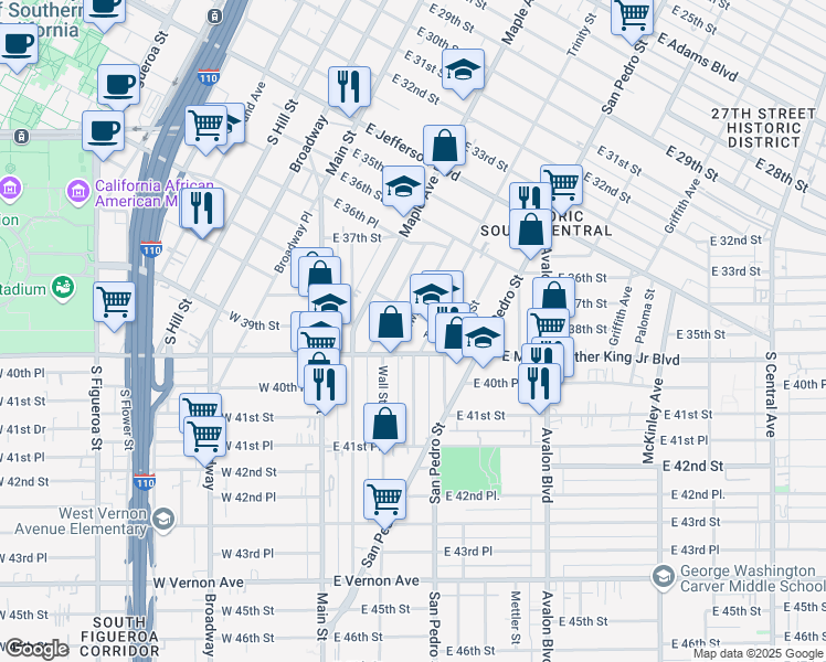 map of restaurants, bars, coffee shops, grocery stores, and more near 3803 Crawford Street in Los Angeles