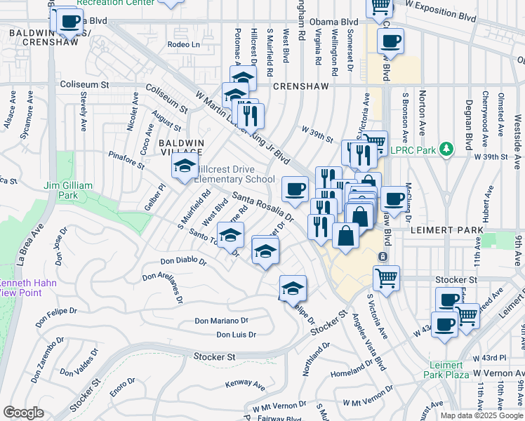 map of restaurants, bars, coffee shops, grocery stores, and more near 4097 Buckingham Road in Los Angeles