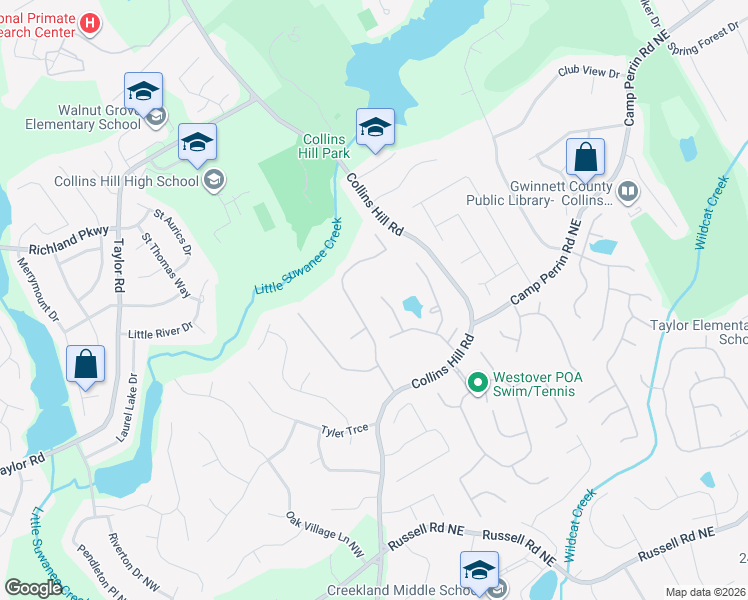 map of restaurants, bars, coffee shops, grocery stores, and more near 1900 Wildcat Trace Circle in Lawrenceville