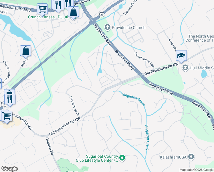 map of restaurants, bars, coffee shops, grocery stores, and more near 2395 Delamore Chase in Duluth