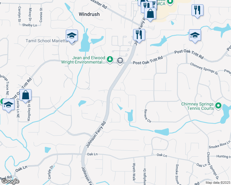 map of restaurants, bars, coffee shops, grocery stores, and more near 4010 Jordan Lake Drive in Marietta