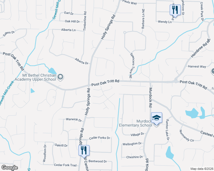 map of restaurants, bars, coffee shops, grocery stores, and more near 2794 Post Oak Tritt Road in Marietta