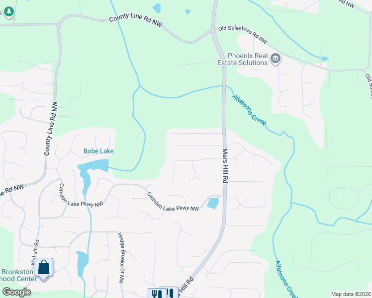 map of restaurants, bars, coffee shops, grocery stores, and more near 5142 Waterloo Drive Northwest in Acworth