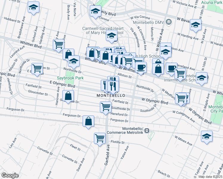 map of restaurants, bars, coffee shops, grocery stores, and more near 1142 Garfield Avenue in Los Angeles