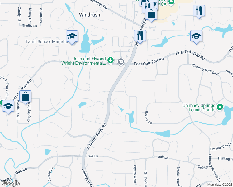 map of restaurants, bars, coffee shops, grocery stores, and more near 4010 Jordan Lake Drive in Marietta