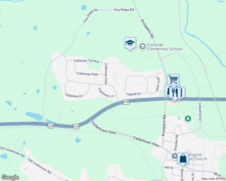 map of restaurants, bars, coffee shops, grocery stores, and more near 707 Calloway Drive in Rockmart