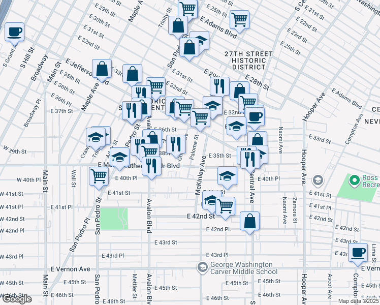 map of restaurants, bars, coffee shops, grocery stores, and more near 3705 Paloma Street in Los Angeles