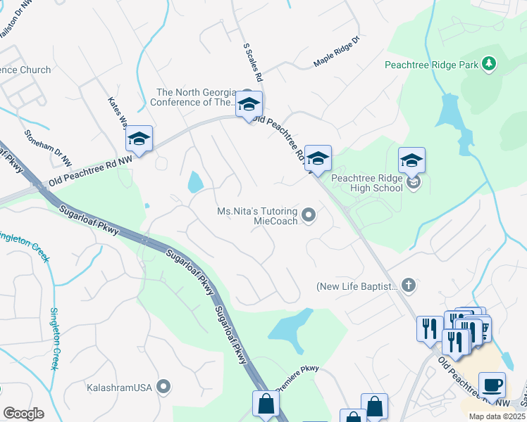 map of restaurants, bars, coffee shops, grocery stores, and more near 3111 Prestwyck Haven Drive in Duluth